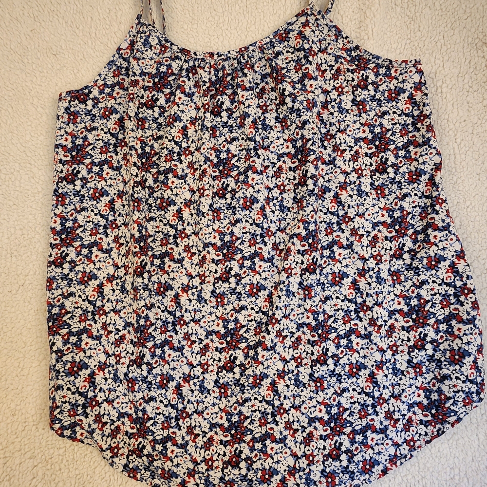 Faded Glory Floral Tank Top - Red, Blue, White